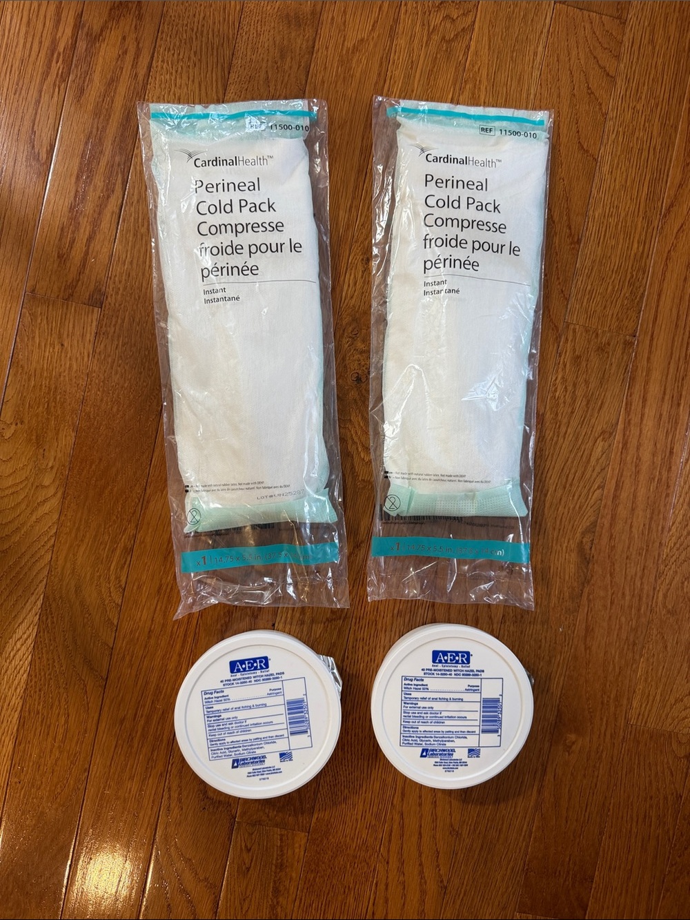 Perineal Cold Pack Compress (2) + Pre-Moistened Witch Hazel Pads (2)